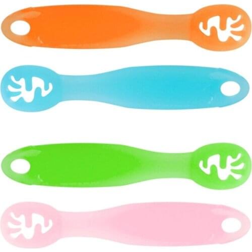 2PCS Lovely Baby Learning Spoons Set Infant Toddler Anti-slip Feeding Training Utensils Tableware Silicone Teether G99C
