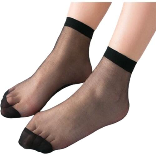 20pcs=10 Pairs Summer Bamboo Female Short Socks Womens Thin Crystal Transparent Girl Ankle Silk Smooth Non-slip Suitable Socks