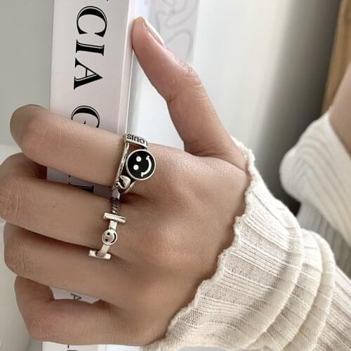 Orgin Summer High Street Smile Open Adjustable Ring for Women Exquisite Vintage Metal Party Wedding Ring Accessories Dropship