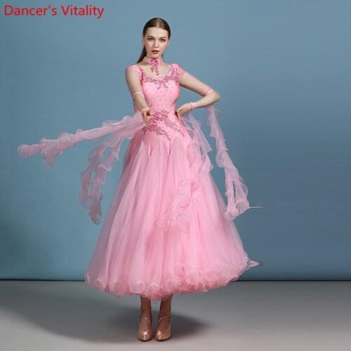 Adult Short Sleeve Modern Dance Embroidered Dress Ballroom National Standard Waltz Jazz Dancing Competition Performance Suit