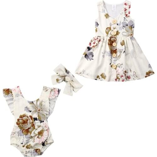 Toddler Baby Girls Summer Big Sister Floral Sleeveless Dress Princess Party Tutu Dresses Little sister Rompers Family Clothing