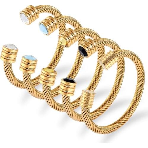 Braided Charm Open Cuff Men Women Stackable Bangles Jewelry Classic Stainless Steel Vintage Adjustable Bracelets