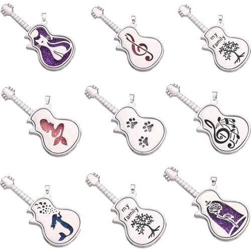 5Pcs Guitar Music Aromatherapy Open Perfume Locket Essential Oils Diffuser Pendant For Women Women Men Party Club Gift Jewelry