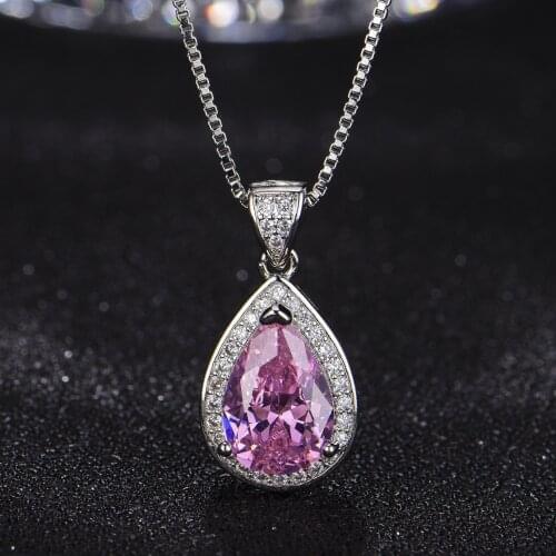 Pink Diamond Gemstone Pendant for Women Solid 925 Sterling Silver Water Drop Wedding Necklace Promise New Fine Jewelry with Box