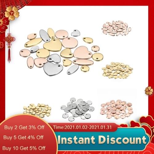 20Pcs Gold/Rose Gold Stainless Steel Charms Dog Tag Heart-Shaped Water Drop Oval Blanks Pendant Charms For DIY Jewelry Making