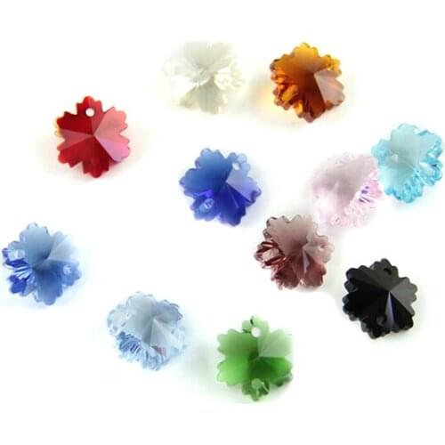 Prism Crystal 100pcs/Lot Mix Color 14mm Glass Snowflake Loose Beads In 2 Holes For Chandelier Suspension