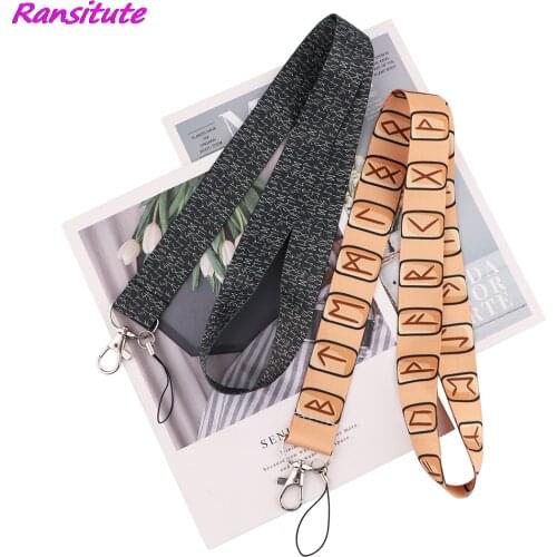 Ransitute R1939 Viking Rune Keychain Tags Strap Neck Lanyards For Keys ID Card Pass Gym Phone USB Badge Holder DIY Hang Rope
