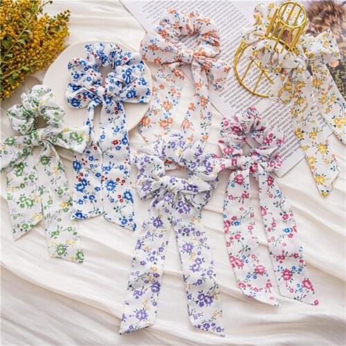 Ruoshui Woman Chiffon Elastic Hairband Girls Floral Hair Ties Scrunchies Women Hair Accessories Rubber Band Ponytail Holders