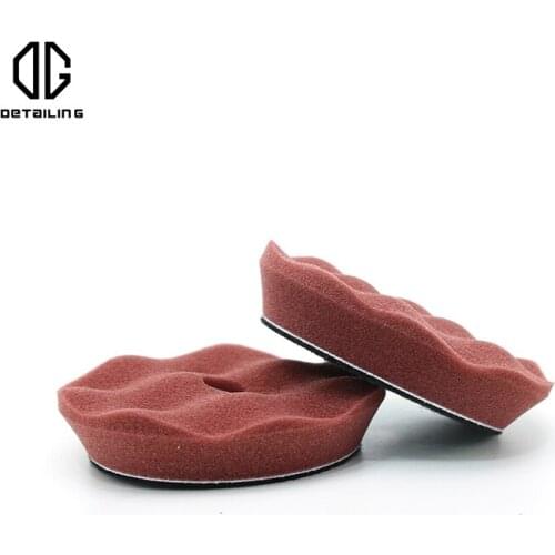 DETAILING 3 inch Hook and Loop Maroon Sponge Buffing Pad Wave Type Foam Light Cutting and Polishing Pad for Car Detailing