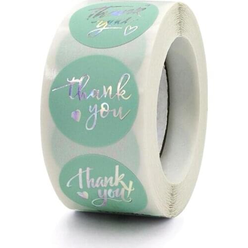 Silver Love Adhesive Labels Children Thank You Stickers for Kids Seal Light Green Paper Scrapbook Stationery Supplies 100PCS