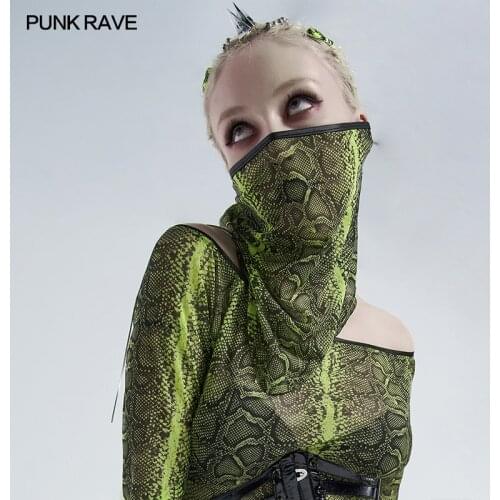 PUNK RAVE Womens Punk Fluorescent Serpentine Printed Triangular Scarf Facecloth Perspective Ties Play Daily Scarf Face Scarf
