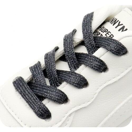 Weiou 7MM Dress Strings Blue White Silver Calm Business Men Women Office Cold Color Series Metallic Yarn Flat Glisten Shoelaces