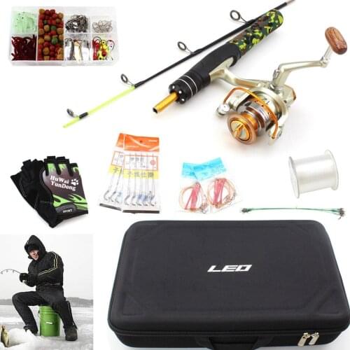 60cm 15-40g Ice Fishing Spinning Rod Fishing Reel and bag hook bait Winter Fishing Rod Ultralight Travel For Trout Pike