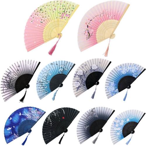 Traditional Chinese Art Painting Silk Folding Fan Japanese Vintage Craft Style Dance Hand Fans Home Decoration Ornamtents