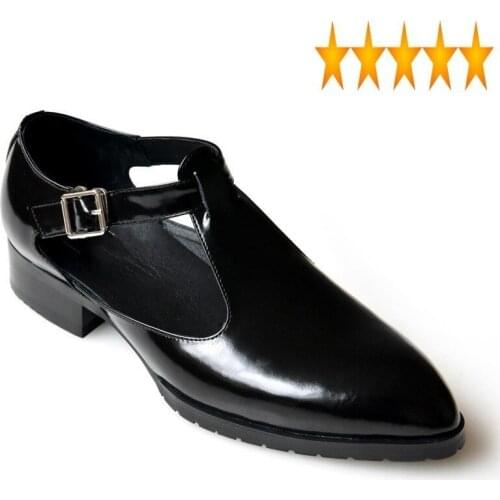 Leather 2021 Mens Luxury Genuine Pointed Toe Buckle Black Summer Dress Business Leisure Casual Shoes Male Sandals
