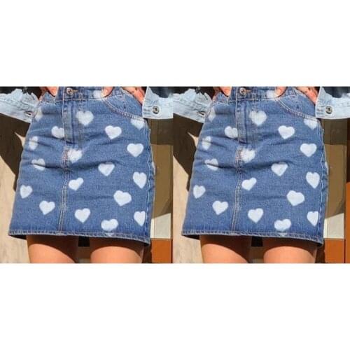 Womens Love Printed A-Line Skirt High Waist Casual Short Skirt Blue