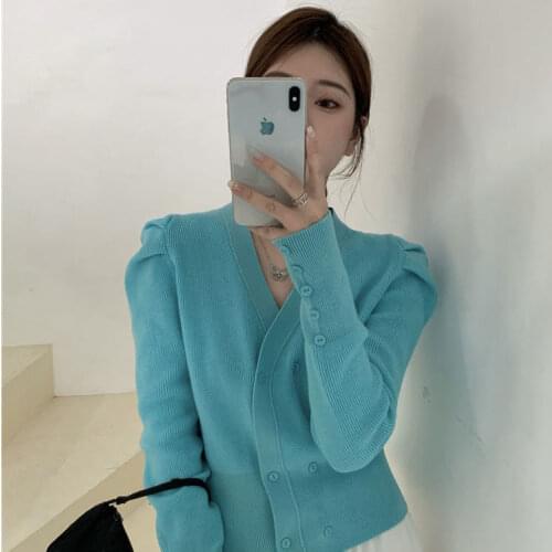 Woman Sweaters Femme Chandails Autumn and Winter Womens Sweater Coat Puff Sleeve Knitted Cardigan Pull Hiver