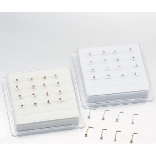 L Shape Nose Stud Ring Nose Piercing Body Jewelry Sterling Silver Clear Crystal Four Claws Main Stone for Women 20pcs/box 2mm
