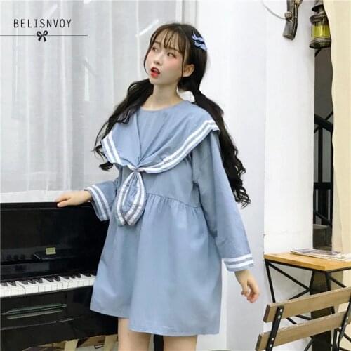 Japanese Harajuku Women Lolita Style Dress Sailor Collar Gothic Cute Short School Uniform Anime Kawaii Party Elegant Mini Dress