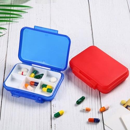 1pc Portable 6 Grids Pill Box Drug Tablet Medicine Storage Holder Splitter Case Storage Organizer Container Case