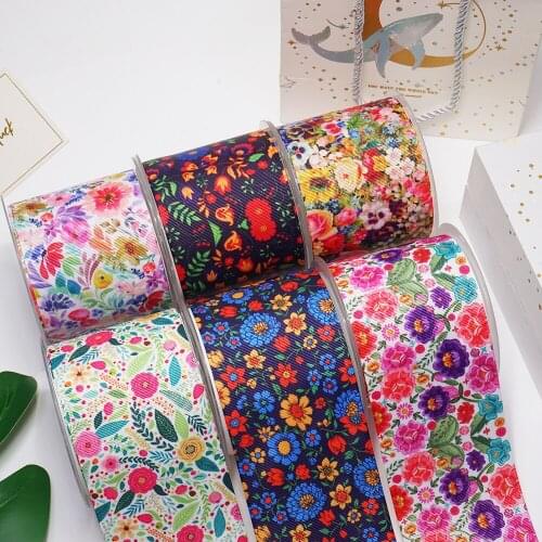 10 Yards 1inch 25mm Mexican styles flowers Grosgrain Ribbon For Hair Bows DIY Crafts Handmade Accessories 53140
