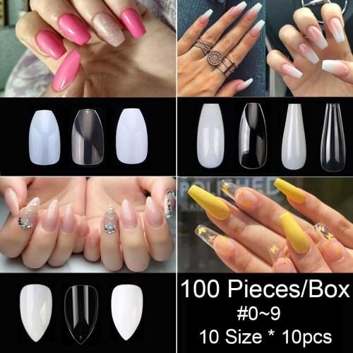 100 Pieces/box Full Cover Short Long False Nail Tips Ballerina Coffin Fake Nails Square Stiletto French Acrylic Press On Nails