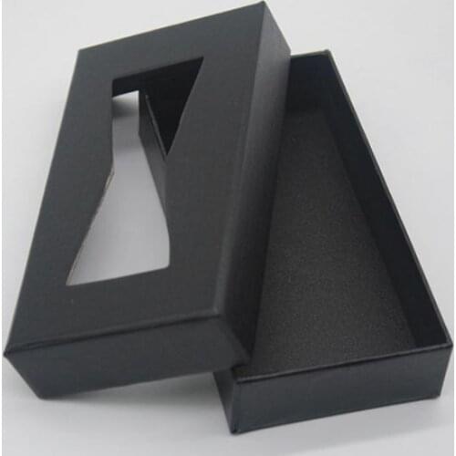 100pcs Creative design Black cover paper packing box with plastic pvc window wig gift wallet tie packaging paper carton box SN