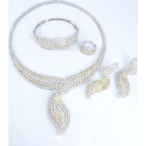 2020 NEW FASHION bohemia crystal CZ zircon necklace earring bracelet ring set wedding bridal banquet dinner dressing jewelry set