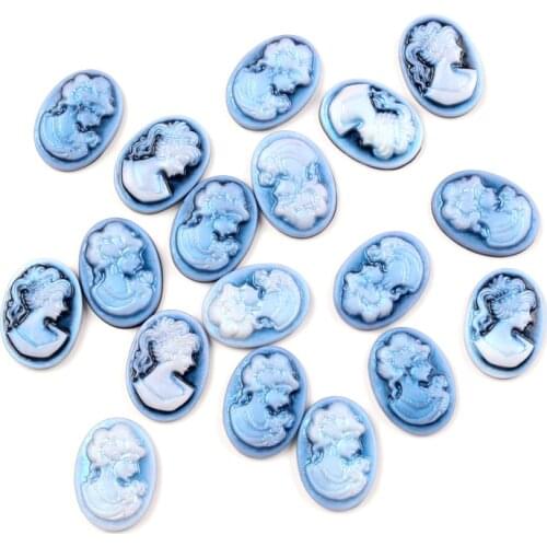 50Pcs Blue Resin Oval Girl Decoration Crafts Flatback Cabochon Embellishments For Scrapbooking Beads Diy Accessories 13x18mm