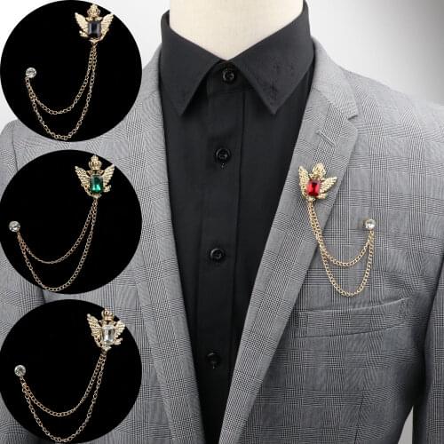 Bridegroom Rhinestone Chain Brooches Lapel Pin Badge Crystal Tassel Brooch Suit Badge Brooch Jewelry Luxury Men Accessories
