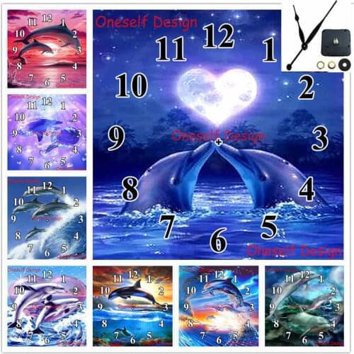 Dolphin 5d diamond painting cross stitch clock diamond embroidery full set with Mechanical clock diamond mosaic diamond art kit