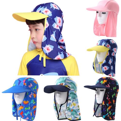2-10Y Kids Sun Hat Ear Protection UV Swimming Cap Baby Kids Boys Girls Ultraviolet-proof Cartoon Beach Hat Sunhat