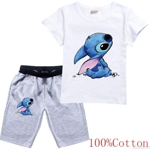 Stitch Boys Clothes Sets Children Clothing Summer Short Sleeve Tracksuit for Girls Sport Suits Fashion Costume Kids Clothes Set