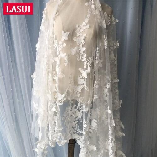 NEW 1y/1lot 3D double butterfly embroidery lace Milk silk Soft mesh Wedding dress White Fine mesh Water soluble lace X0282-1