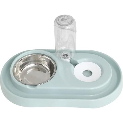 Double bowl drinking water cat food bowl pet Teddy dog bowl automatic drinking water not wet mouth water bowl dog pot