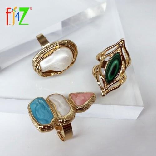 F.J4Z Promo CODE(FJ4Z1213) Trend Finger Rings for Women Stylish Irregular Pearl Geometric Top Rings Lady Finger Jewelry Gifts
