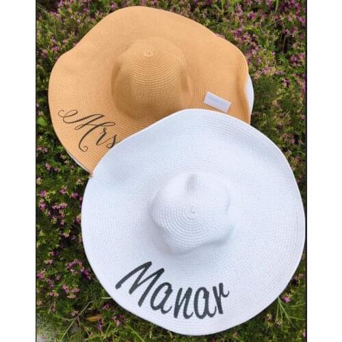 Customize beach wedding Bride bridesmaid maid of honor Bachelorette floppy Sequin Sun Wide Brim Hats Honeymoon party gifts