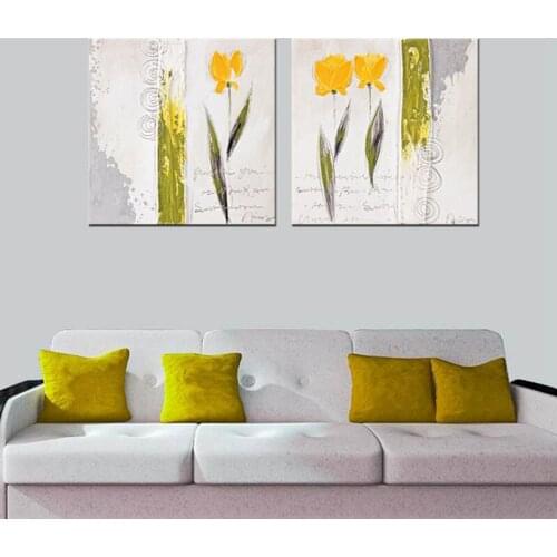 Handmade Oil Painting Abstract Yellow Flower Decoration Home Decor On Canvas Modern Wall Pictures For Living Room 2 Pcs Unframed