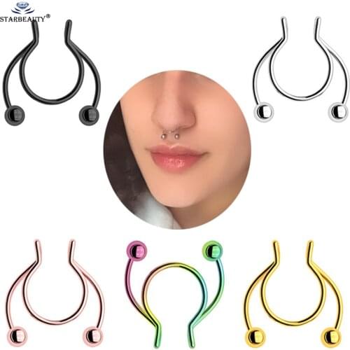 2pcs Ball Nose Clip 0.8x8mm Fake Nose Ring Hoop Adjustable Nasal Septum Rings Surgical Steel False Nostril Piercing Body Jewelry