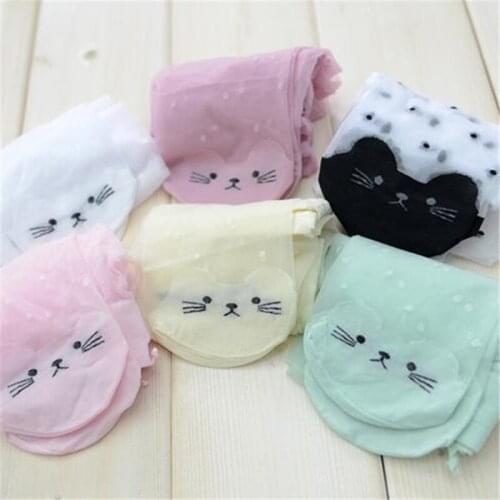 Cute cat girl tights childrens sheer stockings for girls kids baby pantyhose cartoon characters thin tight summer