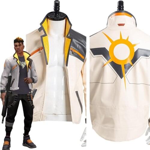 Game Valorant Phoenix Cosplay Costume Men Jacket Coat Artificial Leather Tops Only Halloween Carnival Costume