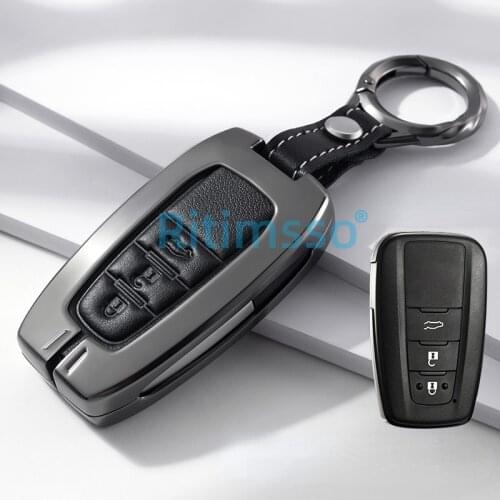 Alloy Leather Car Key Cover Car Key Case for Toyota CHR C-HR Prado Camry Avalon Prius Corolla RAV4 Avalon Keychain Key Holder