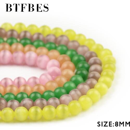 BTFBES 8mm Natural Stone Cats eye Stone Bead Round Glass Loose bead 50pcs Ball for Jewelry Bracelet Making DIY Pendant Necklace