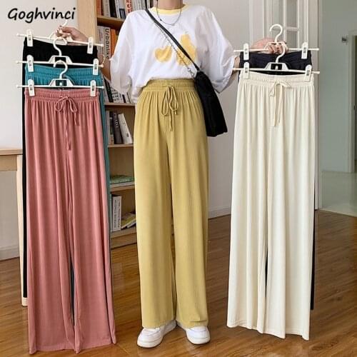 Summer High Waist Black Wide-leg Pants Women Comfortable Ulzzang Baggy Drawstring Slim Casual Straight Draped Trousers All-match
