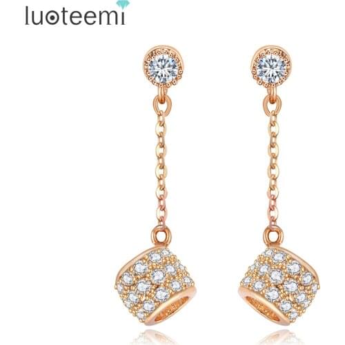 LUOTEEMI 2017 Trendy Bridesmaid Earrings With Cubic Zirconia Howllow Ball 28mm Long Drop Earrings Wedding Jewelry Brincos