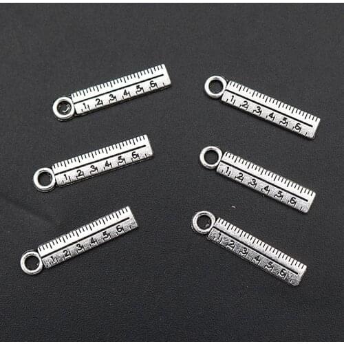 WKOUD 20pcs Silver Color Mini Ruler Alloy Pendants Metal Key Chain Bracelet DIY Handmade Jewelry Making A1634
