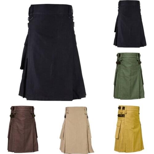 Vogue Nice Scottish Mens Solid Classic Retro Traditional Plaid Medieval Cargo Personality Scottish Kilts Check Pattern Skirts