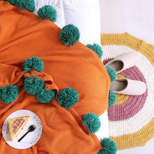 Soft Warm Colorful Plush Ball Knitting Wool Blanket Pretty Decor Blanket Shawl Bed Cover Air Condition Quilt