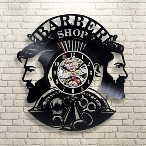 Clock Wall Horloge Murale Barber Shop Wall Clock Modern Barbershop Decoration Vinyl Record Hanging Hairdresser Watch For Salon