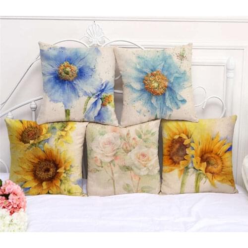 Throw Pillow Cases Watercolor Rose Flower Plant Cushion Cover 45x45cm Home Living Room Decoration Linen/Cotton Pillowcover Decor